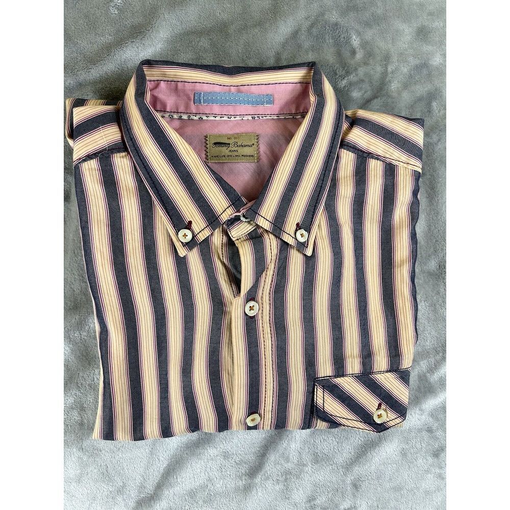 Tommy Bahama Mens Button Down Shirt Large Long Sleeve Striped Blue Pink & Orange - Picture 6 of 6